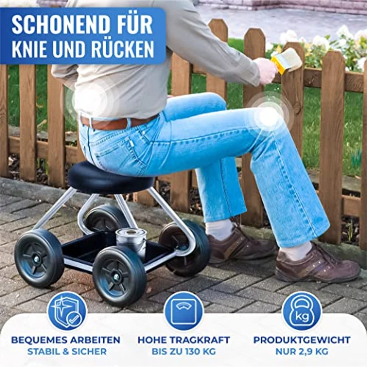 Maximex Rollsitz Secura - für Haushalt und Garten, Metall, 52 x 40 x 41 cm, Silber – Bild 5