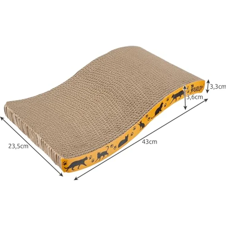 Purlov Kratzpappe mit Katzenminze Ergonomisch Widerstandsfähig Recycelbar Lounge-Bett für Katzen 22037, Rustikales Design mit gelbem Rand – Bild 2
