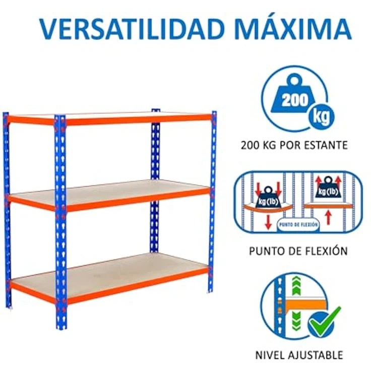 Simonrack Maderclick SuperPlus Metallregal, belastbar bis 200 kg pro Boden, 3 Böden, blau, Stecksystem – Bild 4