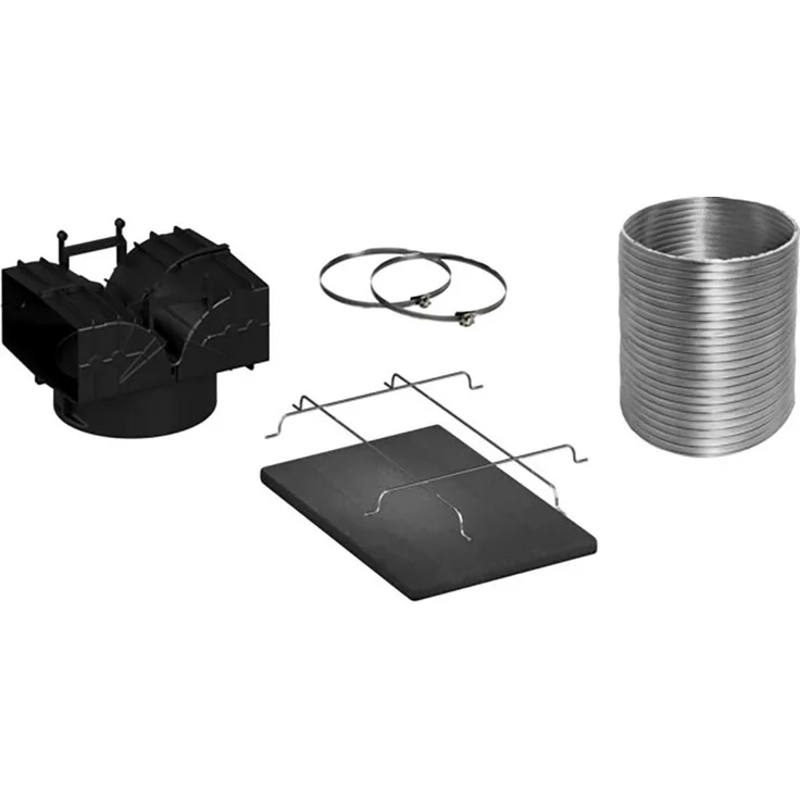 Constructa Montagezubehör Dunstabzugshaube CZ51GIU1X3, Scharniere & Beschläge mit schwarzem Alu-Flexschlauch Ø 150mm und T-förmigem Luftauslass.