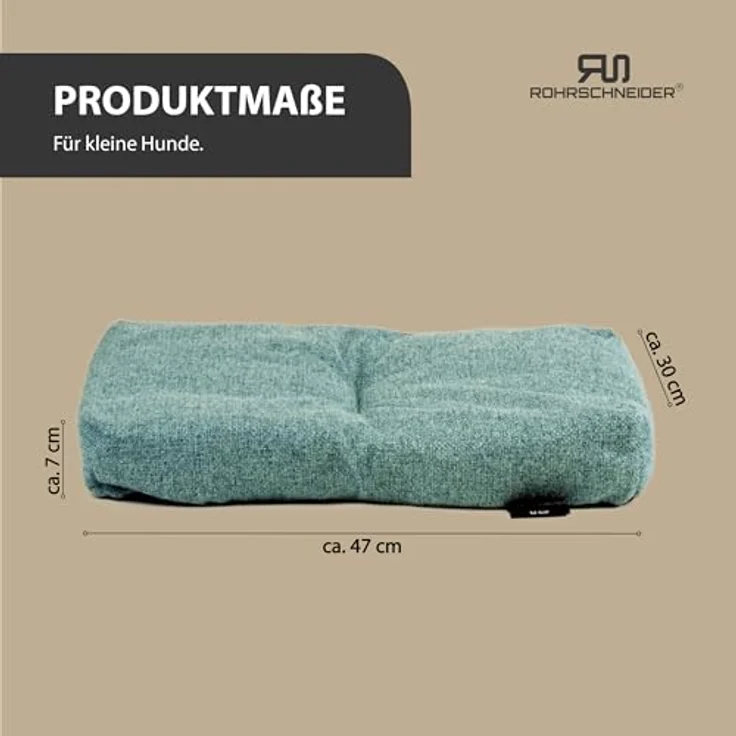 Rohrschneider Hundebett Made in EU | Hundematte mit Anti-Rutsch | strapazierfähiges Hundekissen für kleine, mittelgroße & große Hunde | Katzenbett | inkl. Futternapf | Gr. 1 (türkis, 47 x 30 x H 7 cm) – Bild 2