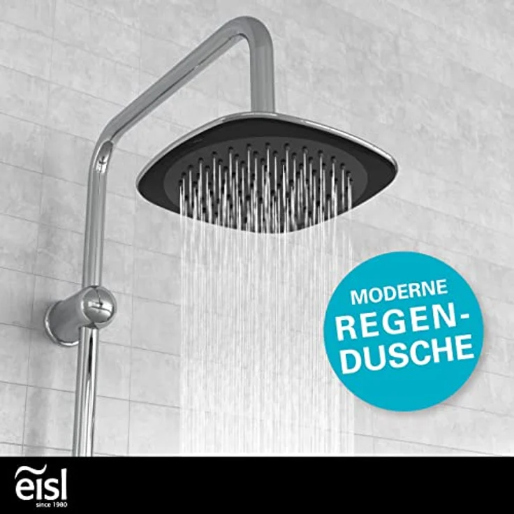 EISL Duschset DUSCHTRAUM Duschsäule mit Regendusche 200 x 200 mm und Handbrause, Regendusche mit Wandhalterung, DXLD60088CS, Chrom/Schwarz – Bild 2