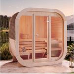 FinnTherm Fasssauna ScandiCube Mini XXS, 42 mm, 42 mm Wandstärke - Gartensauna mit hoher Stabilität und einzigartigem Design, natürliches Holzfinish