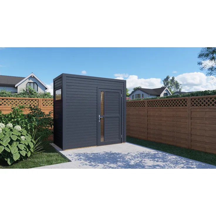 BERTILO Gartenhaus Cubus 1, anthrazit, BxT: 234x121 cm, modernes Design mit hoher Wandelement-Positionierungsflexibilität und feuchtebeständigen Bodenelementen