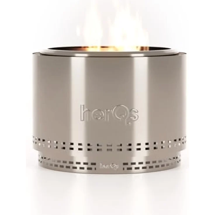 HerQs Smokeless Firepit Chief, Rauchfreie Feuerschale aus gebürstetem Edelstahl, ø68 cm für 8–12 Personen, inkl. Tragetasche und Aschenbecher – Bild 1