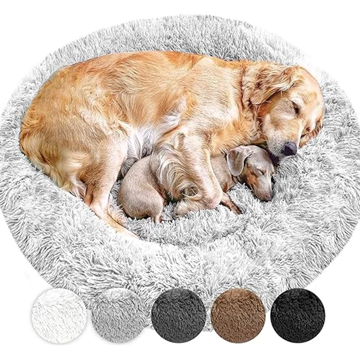 Wahre Tierliebe Hundebett Fluffy - Das Original - waschbar [XXS, 50cm, dunkelgrau] Hundekissen, Hundekorb, Flauschiges Hundebett für große, mittelgroße & kleine Hunde – Bild 1