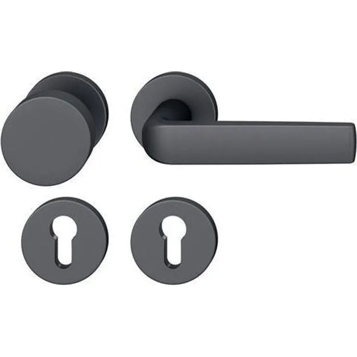 Rolly Toys Türgriff + Türgarnitur, Rosettengarnitur 12 1267, schwarz eloxiert, für Türstärken 39-58 mm, mit ASL®-Standardlagerung, DIN L/R, inklusive Befestigungsmaterial