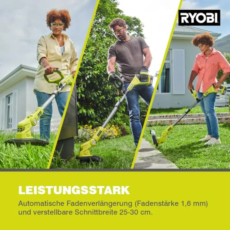 Ryobi Akku-Rasentrimmer 'RLT183220S' mit Akku und Ladegerät, 20 Minuten Akkulaufzeit, Teleskopstil, 3-fache Schnittwinkelverstellung, schwarz – Bild 5