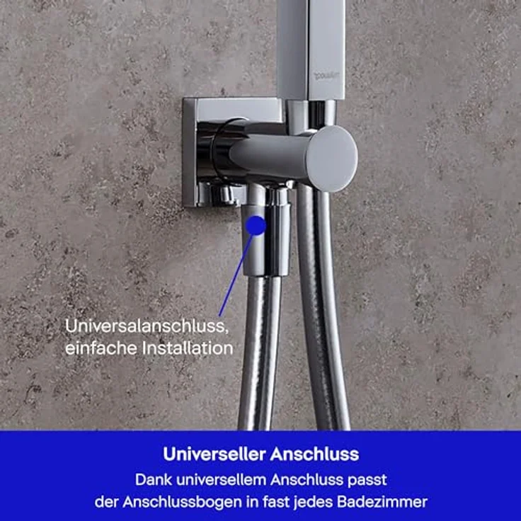 Duravit Universal Wandanschlussbogen, Schlauchanschluss mit Brausehalterung und eckiger Wandabdeckung, Chrom – Bild 3