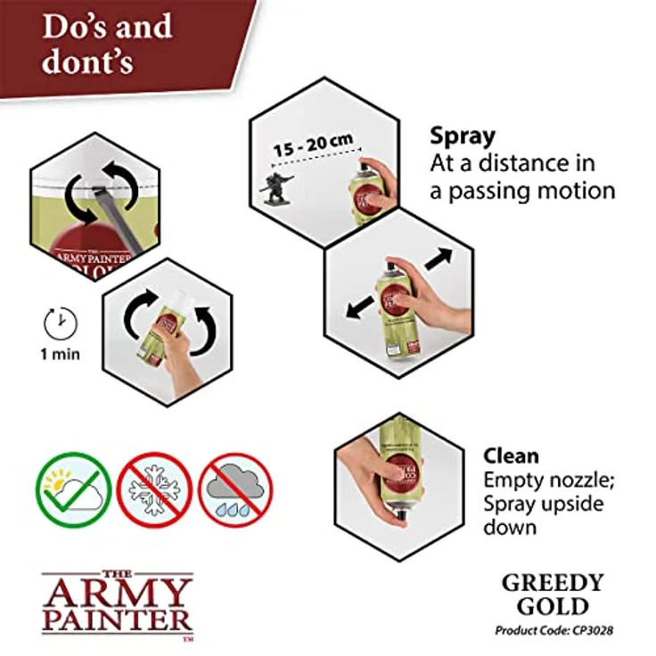 The Army Painter Color Primer Greedy Gold, 400 ml Acryl Sprühgrundierung, Sprühfarbe für Miniaturgrundierung, Tisch-Rollenspiele, Brettspiele und Wargames Miniaturmodellierung… – Bild 5