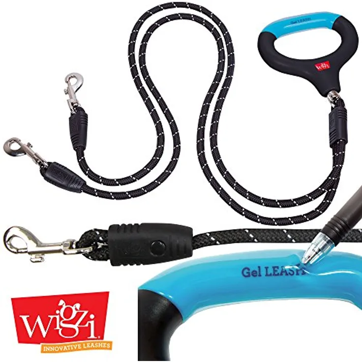 Wigzi STDDGS-BK Hundeleine Doppelleine mit Gel-Handgriffe, Black, Medium/Large Size