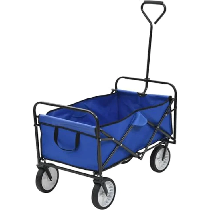 vidaXL Faltbarer Handwagen Bollerwagen, 75 kg Tragfähigkeit, Klappbar, Blau, mit drehbaren Vorderrädern – Bild 1
