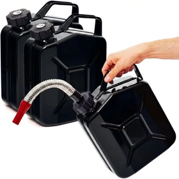 BW® Benzinkanister Metall, 3x 5 Liter mit Schraubverschluss und Ausgießer, RAL 9005, TÜV-geprüft, UN-zugelassen, Made in Europe