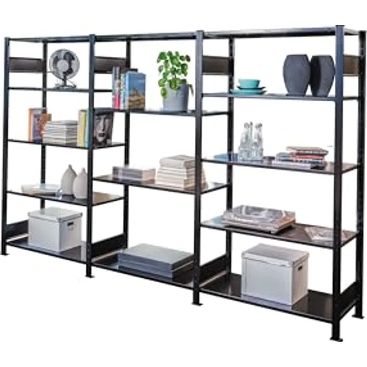 Schulte Kellerregal 32650-3-S, Schwerlastregal aus Stahl, schwarz, 300 x 50 x 200 cm, ideal für schwere Gegenstände