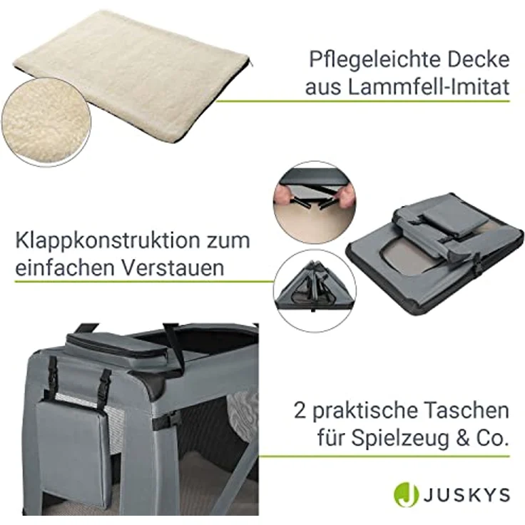 Juskys Hundetransportbox Lassie S (grau) faltbar - 34 x 50 x 36 cm - Hundetasche mit Decke, Tasche & Griffen - Stoff Transportbox für Hunde – Bild 5