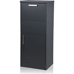 Zelsius Briefkasten mit Paketfach Jupiter | pulverbeschichteter Stahl mit Edelstahl Elementen | RAL7016 Anthrazit | integrierte Rückholsperre | Bodenmontage | Paketbriefkasten, Paketbox, Parcel Box