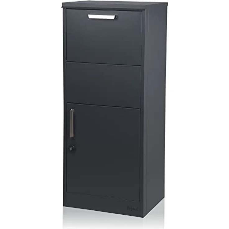 Zelsius Briefkasten mit Paketfach Jupiter | pulverbeschichteter Stahl mit Edelstahl Elementen | RAL7016 Anthrazit | integrierte Rückholsperre | Bodenmontage | Paketbriefkasten, Paketbox, Parcel Box – Bild 1