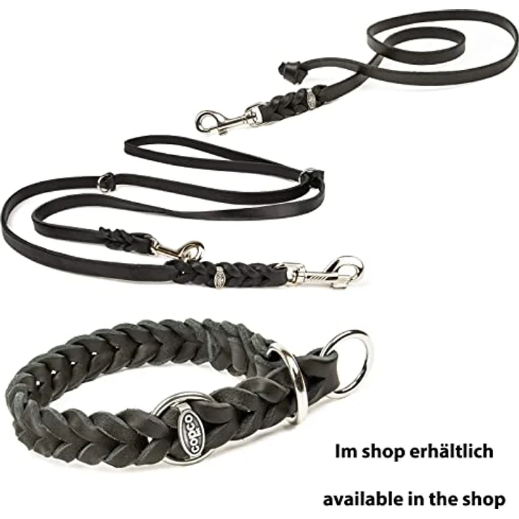 CopcoPet - Fettleder Hundehalsband Würger geflochten mit verchromten Zugstopp - Ring, Schwarz 25-30 cm x 15 mm – Bild 5