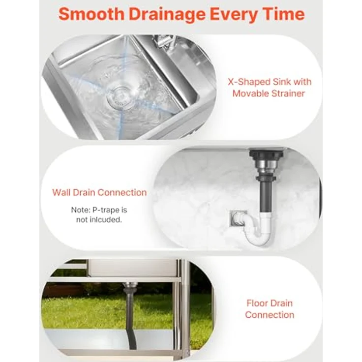 VEVOR Edelstahl Spültisch mit Wasserhahn, Einzelbecken (120 x 50 x 94 cm), 3-in-1 Multifunktionsdesign für Küche, Garage & Restaurant, verstellbare Ablage – Bild 5