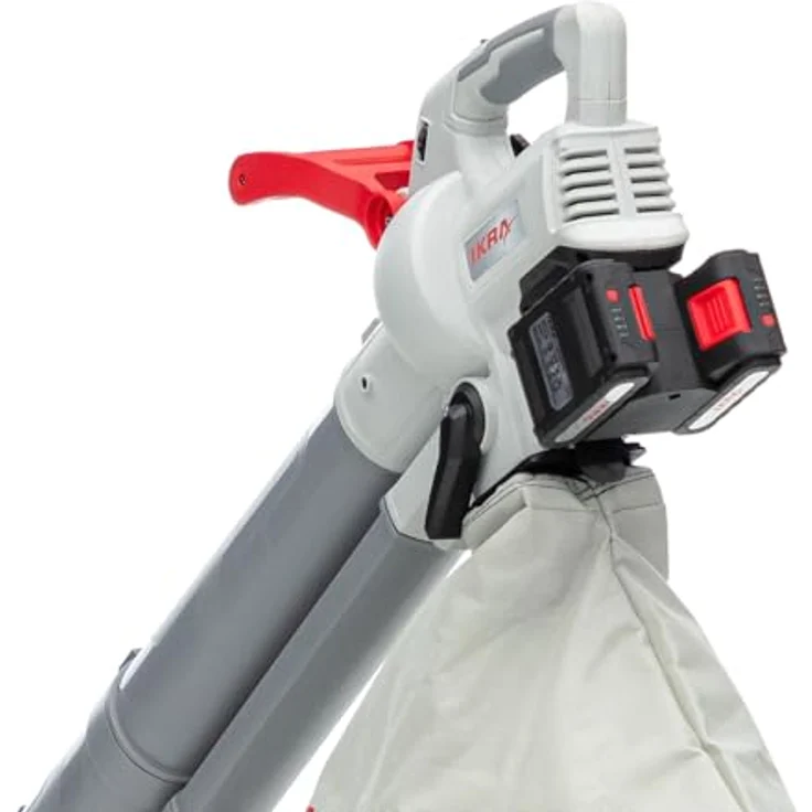Ikra 3-in-1 Laubsauger + Laubbläser, Akku-Gerät mit 210 km/h Blasgeschwindigkeit, grau-rot, inkl. 45-Liter-Auffangbeutel und Schnellader – Bild 29
