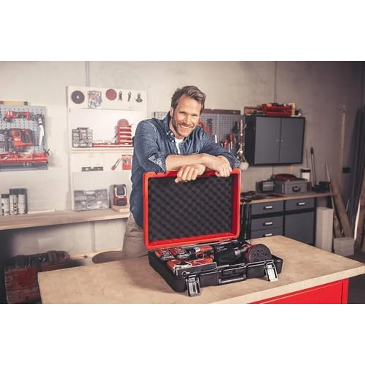 Einhell Koffer E-Box M55-40 für universelle Aufbewahrung von Werkzeug und Zubehör (weiches Schaumstoff-Innenfutter für verkratzungsfreien Transport, spritzwassergeschütztes Design, max 30 kg Zuladung) – Bild 2