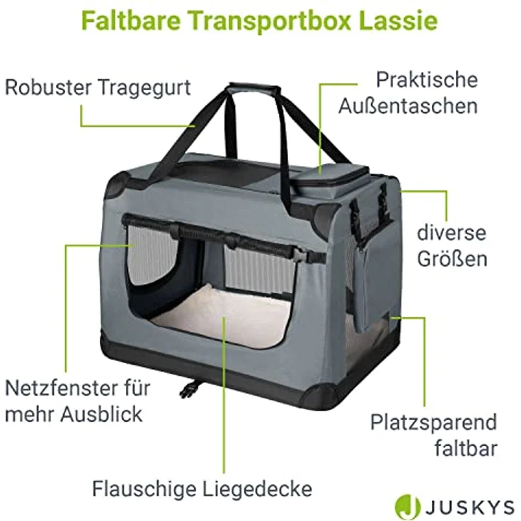 Juskys Hundetransportbox Lassie S (grau) faltbar - 34 x 50 x 36 cm - Hundetasche mit Decke, Tasche & Griffen - Stoff Transportbox für Hunde – Bild 3