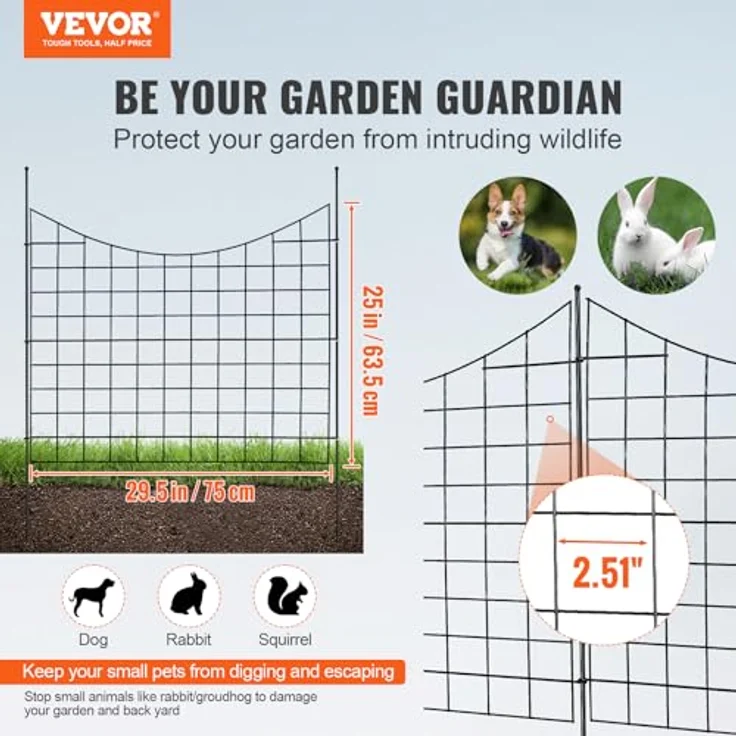 VEVOR 5er-Set Dekorativer Gartenzaun, 75x93cm Metallzaun aus Kohlenstoffstahl, Schwarz, inkl. Befestigungsmaterial, langlebig und einfach zu installieren – Bild 2
