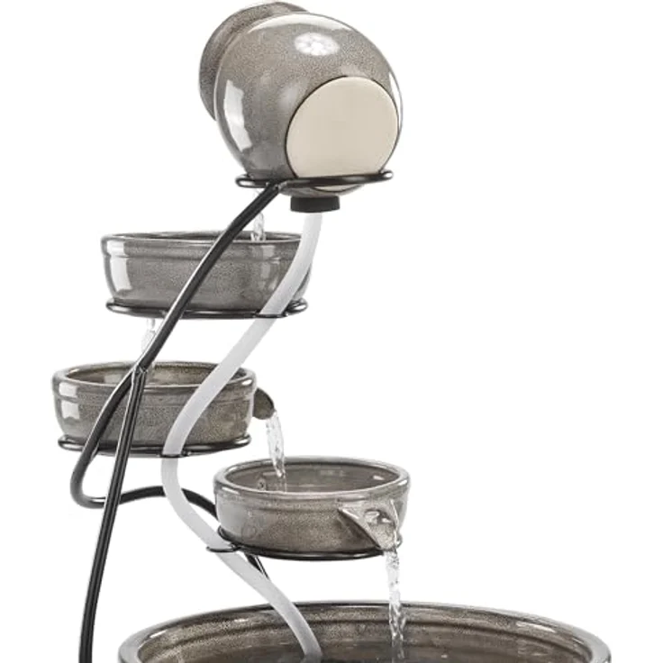 Esotec Solar Kaskadenbrunnen Firenze, Keramik mit 4 Terrakotta Schalen, wetterfest, H=55cm, Gartenbrunnen Wasserfall – Bild 5