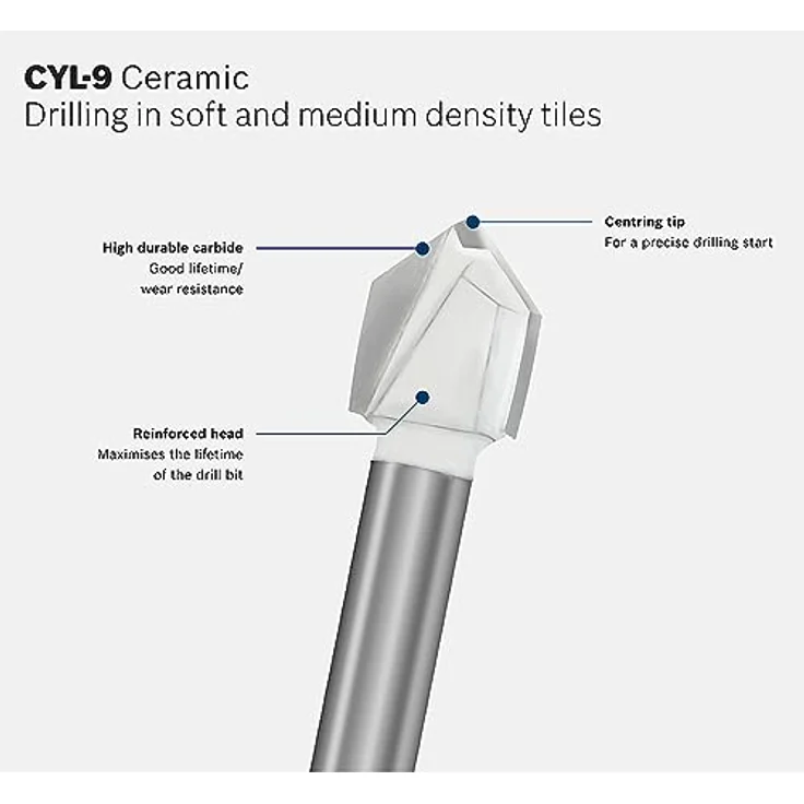 Bosch Fliesenbohrer CYL-9 Ceramic 14 x 90 mm, spiralloses Design für weiche bis mittelharte Fliesen, trockenbohrend – Bild 5
