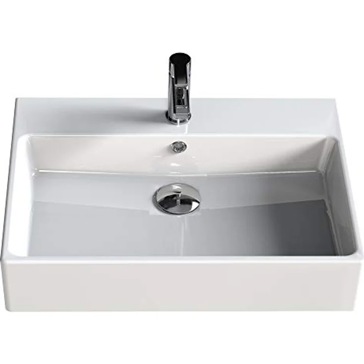 AQUA BAGNO Design Waschbecken aus hochwertiger Keramik, Hängewaschbecken im modernen Stil | 60 x 50 cm – Bild 5