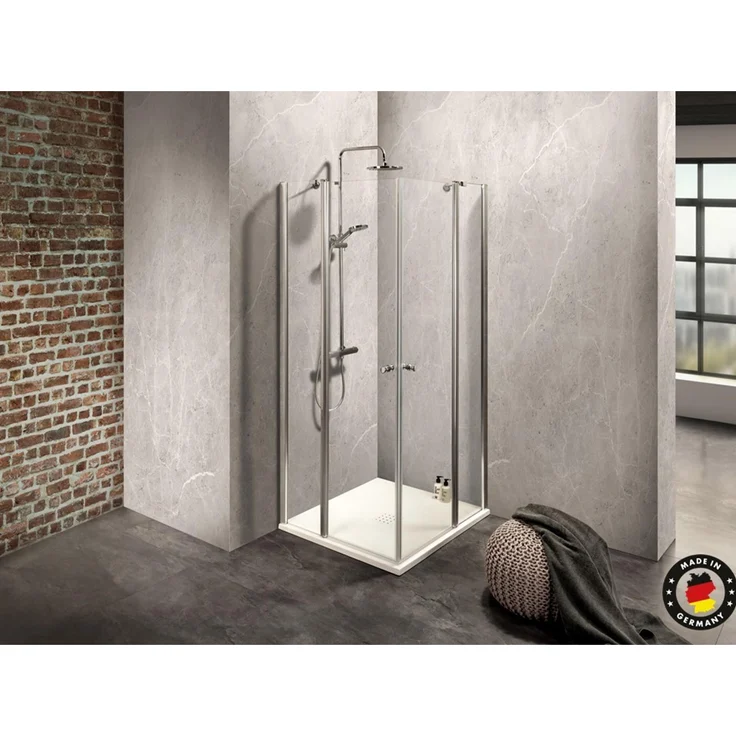 Dusbad Vital 2, Duschkabine mit Pendeltür und Festteil, 4tlg, 6 mm ESG, verstellbar bis 20 mm, Nano-Glasbeschichtung, Komforthöhe 2000 mm, Made in Germany