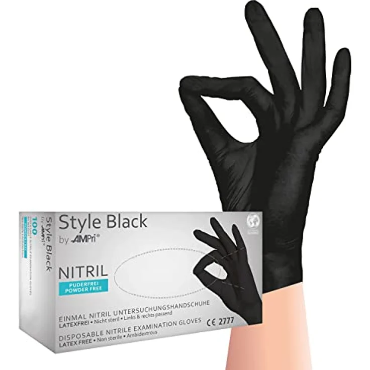 AMPri Nitrilhandschuhe, schwarz, 100 Stück/Box, Größe XXL, puderfrei, Style Black by Med-Comfort: Nitril Einmalhandschuhe in den Größen XS, S, M, L, XL, XXL erhältlich – Bild 1