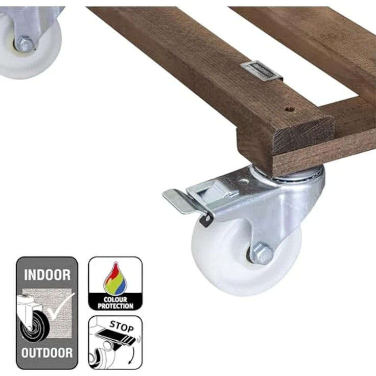 WAGNER Pflanzenroller PALETTI BIG 45 x 45 x 13 cm I Pflanzenroller & Blumenroller für Außenbereich + Innenbereich I Kübelroller aus Holz I 2 Total-Feststeller I Tragkraft 250 kg I Made in EU- 20087001 – Bild 5