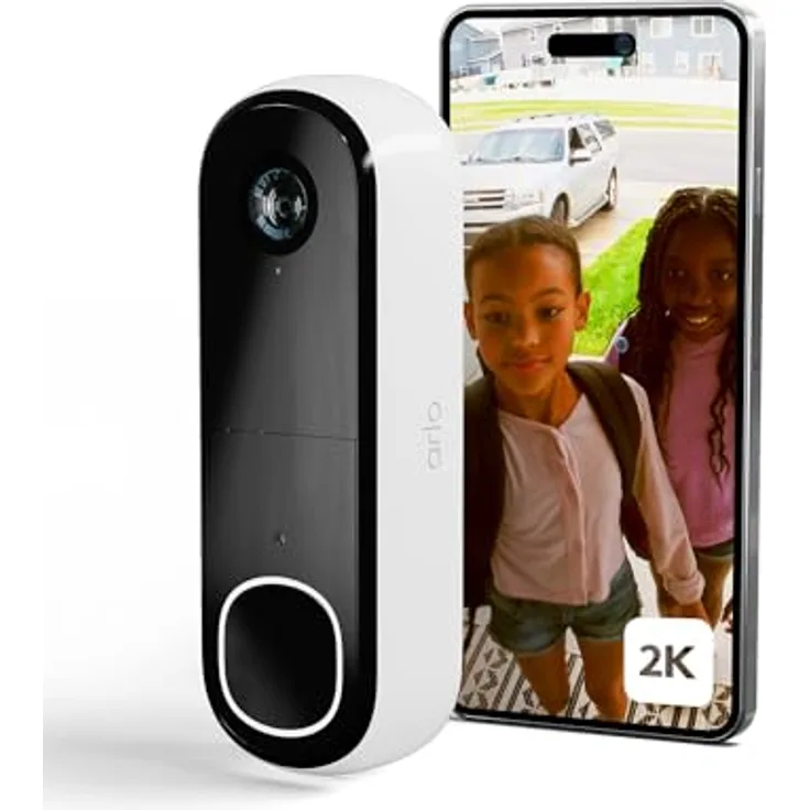 Arlo 2K HD Video Türklingel Mit Kamera Kabellos, WLAN Doorbell, Bewegungsmelder, 2-Wege-Audio, Ring Sirene, Haustür Nachtsicht, Smart Home, Alexa Kompatibel Secure Plan Testzeitraum, Weiß