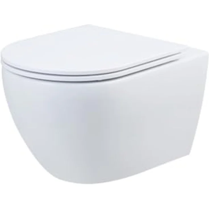 Primaster Wand WC Cerma, spülrandloser Tiefspüler in weiß inkl. WC Sitz, 4-6 Liter Spülmenge – Bild 1