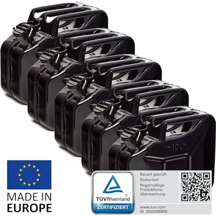 BW® Benzinkanister Metall 10L, schwarzer Kraftstoffkanister RAL 9005, TÜV-geprüft, UN-zugelassen, 0,9mm Stahl für Benzin, Diesel, E10 und 2-Takt, Made in Europe – Bild 2