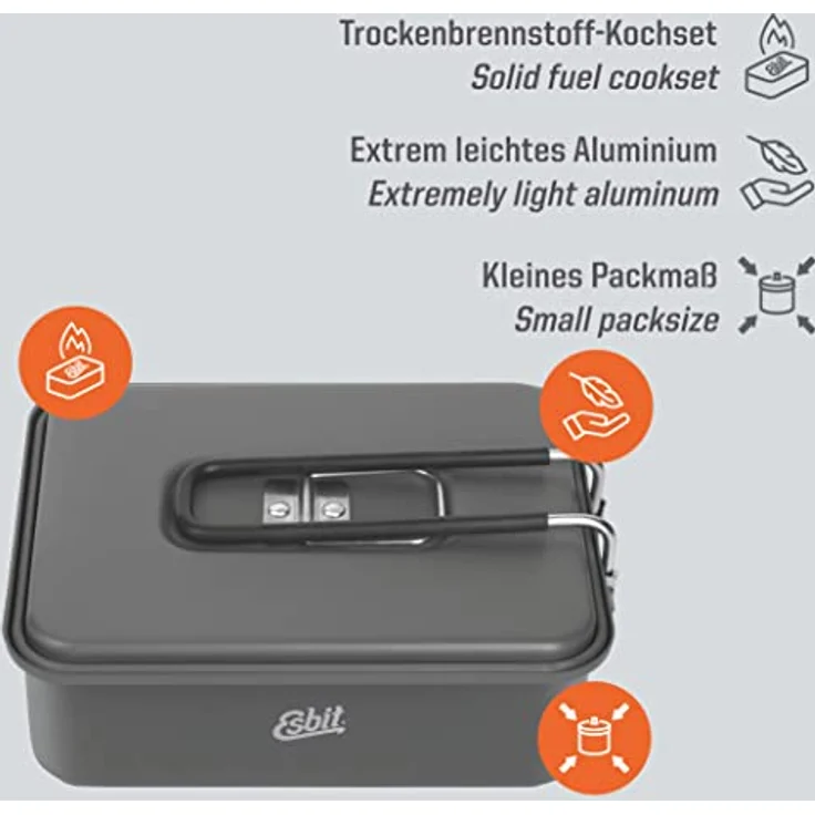 Esbit Campingkocher, Gaskocher aus hart anodisiertem Aluminium, 1100ml Topf, klappbarer Edelstahlgriff, leichtgewicht mit 390g – Bild 2