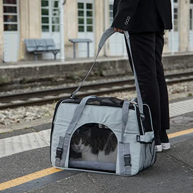 Love Story Tiertransportbox, grau, 48 cm, wasserdichtes Oxford-Gewebe, für Katzen und kleine Hunde – Bild 2