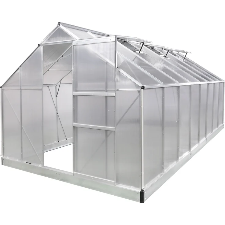 BRAST Gewächshaus Aluminium 490x250x205cm Silber mit Fundament rostfrei TÜV geprüft Alu Treibhaus Glashaus Tomatenhaus – Bild 1