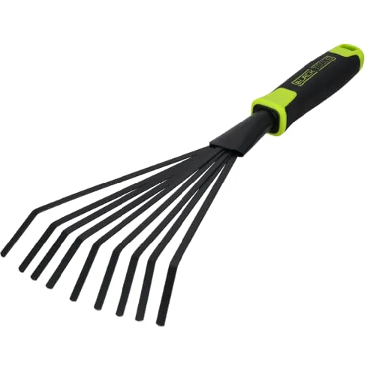 BLACK TOOLS® Garden Fächerbesen | Ideal zum Aufrechen von Laub | Rutschfester Griff | Korrosionsgeschützt | Länge 40 cm | Garten, Kübel, Balkonkästen, Beete