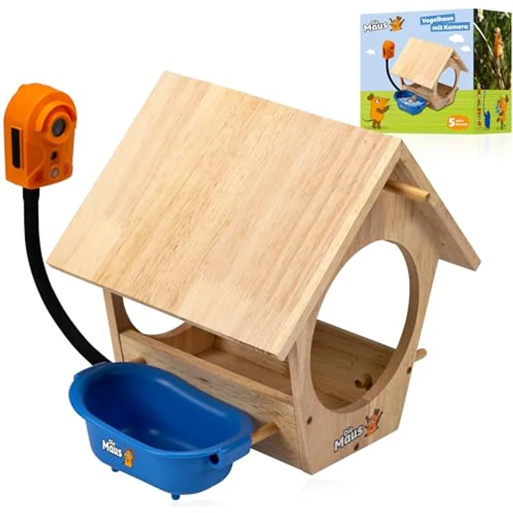 DieMaus Vogelhaus mit Kamera, robustes Holz, 2-MP-Fotos, Full-HD-Videos, IP65 wassergeschützt, wiederaufladbarer Akku – Bild 1