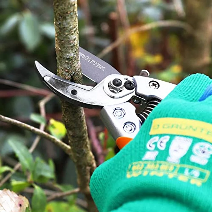 GRÜNTEK Amboss Gartenschere BUSSARD, 200 mm, Teflon-Beschichtete 50 mm SK5 Klinge, leichtgängiger Schnitt, ergonomische Griff-Form, Stoßdämpfer, hoher Comfort, Ast-Blumen Ambosschere in Grün – Bild 5