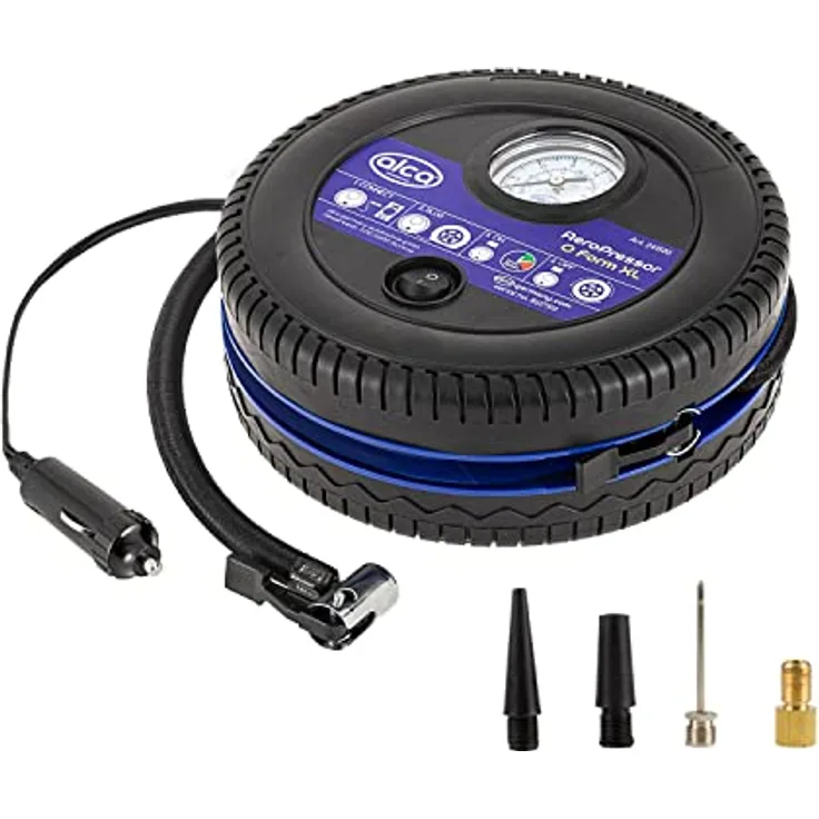 alca® Kompressor mini in O Form, elektrische Auto Luftpumpe 12V Luftkompressor, Zigarettenanzünder