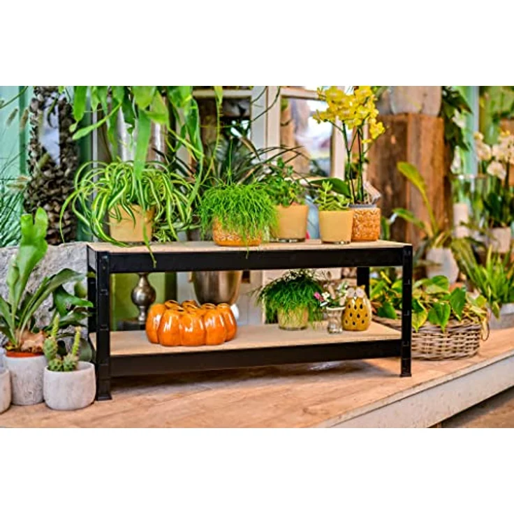 SCHULTE Regalwelt Schwerlastregal mit 2 Holzböden, 43x120x40 cm (HxBxT), Traglast pro Ebene ca. 150 Kg, schwarz-Struktur, Lagerregal, Kellerregal, Werkstattregal, Steckregal – Bild 2