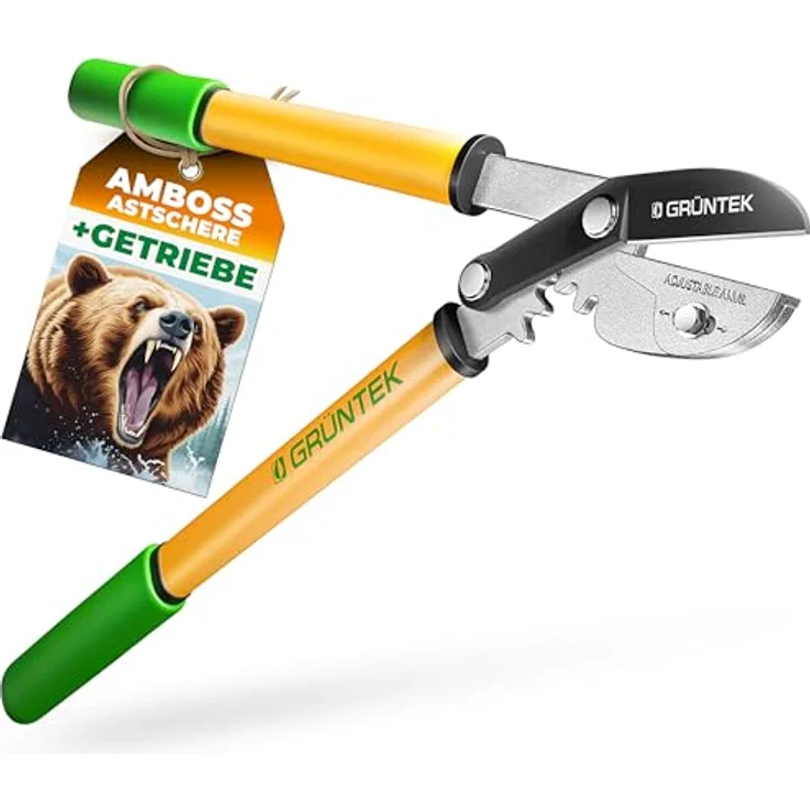 GRÜNTEK Astschere GRIZZLY 470 mm Scharfe AMBOSS Baumschere mit Gear-Drive Schneidsystem, Getriebeastschere für 2,2 fache Kraftersparnis und saubere Schnittkanten – Bild 1