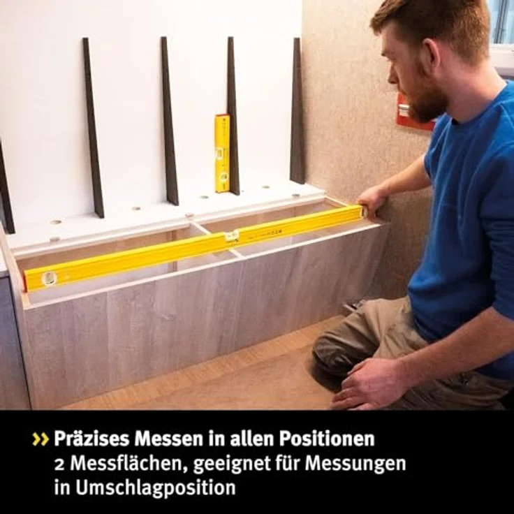 STABILA PRO SET 80 AS, 3-teiliges Wasserwaagen-Set 180 cm / 100 cm / 60 cm, verstärktes Alu-Profil, integrierte Rutsch-Stopper, Made in Germany, Gelb – Bild 5