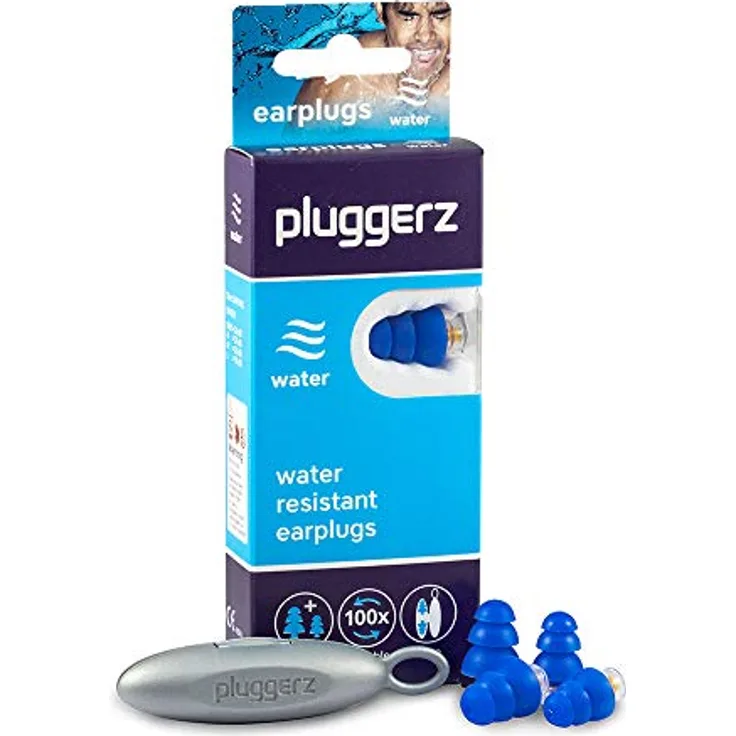 Pluggerz Pluggerz Earplugs Water, Gehörschutz für Erwachsene & Kinder, 20 g, wiederverwendbar, antiallergisches Silikon, inkl. Aufbewahrungskoffer