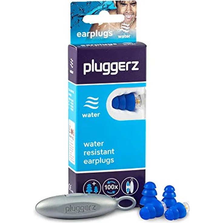 Pluggerz Pluggerz Earplugs Water, Gehörschutz für Erwachsene & Kinder, 20 g, wiederverwendbar, antiallergisches Silikon, inkl. Aufbewahrungskoffer – Bild 1