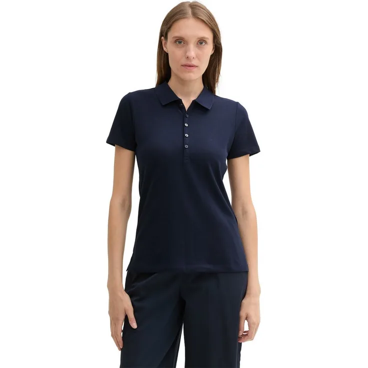TOM TAILOR Poloshirt, Damen-Shirt mit Stretch-Qualität, schwarz