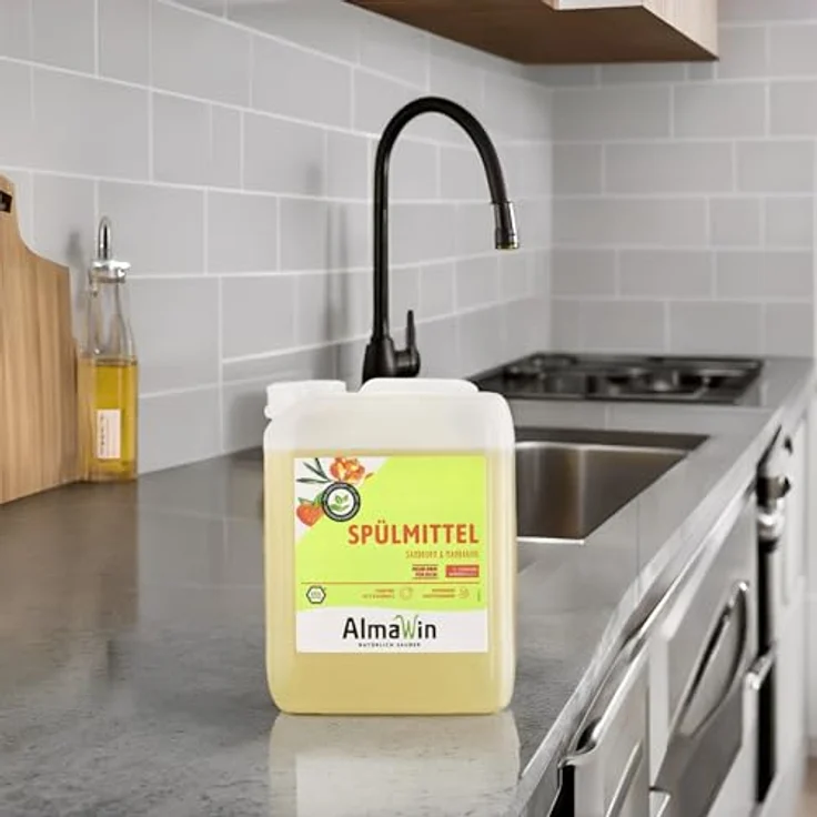 Almawin Spülmittel - Sanddorn Mandarine 5L, hochkonzentriertes Geschirrspülmittel mit fruchtigem Duft und hautmilden Weizenproteinen – Bild 3